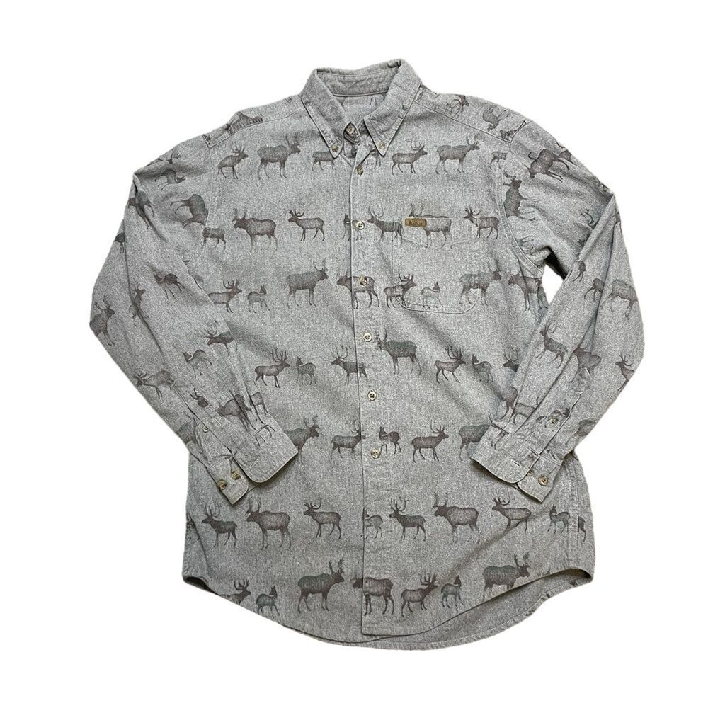 Vintage Woolrich Elk Button Down Shirt Gray Brown Size XL